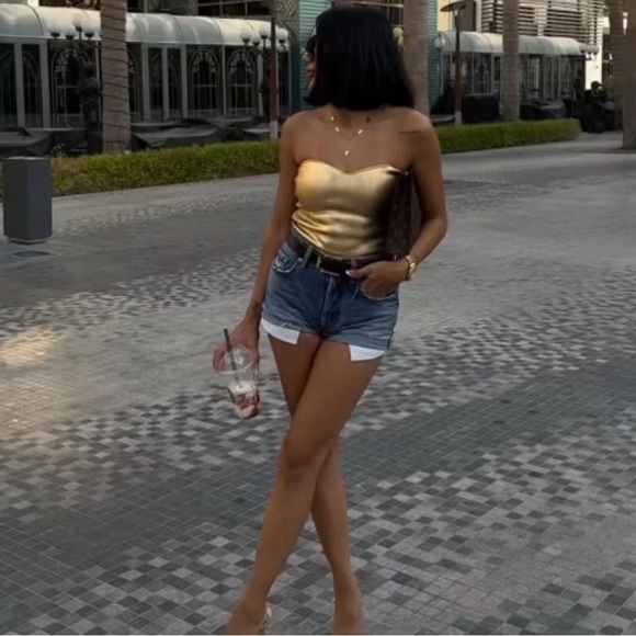 Zara Gold KNIT BUSTIER TOP - Picture 16 of 16